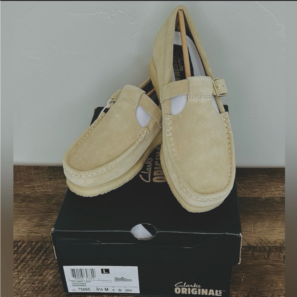 NWT Clarks Wallabee T-Bar Mary Janes Maple Suede Sz8.5 M